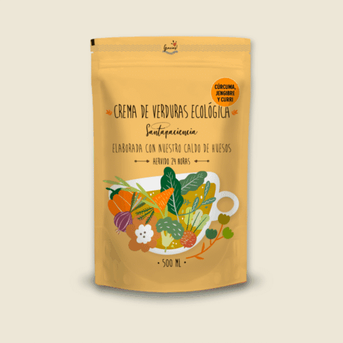 Crema Ecológica de Verduras con Cúrcuma, Jengibre y Curry Santapaciencia.